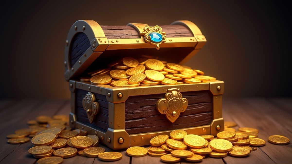 Medieval treasure chest full of gold