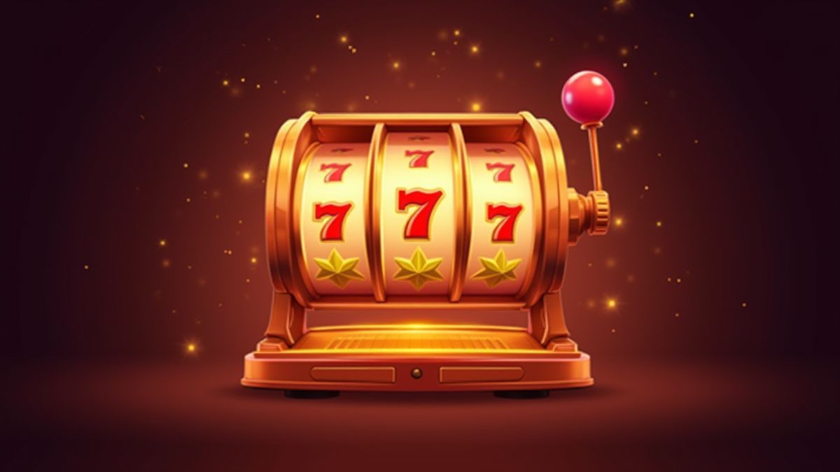 A slot machine spinning with magical sparkles.