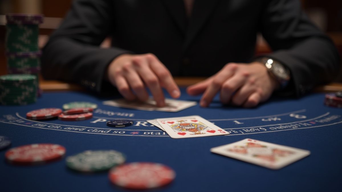 Spieler plant seine Strategie mit Blackjack-Karten und -Chips