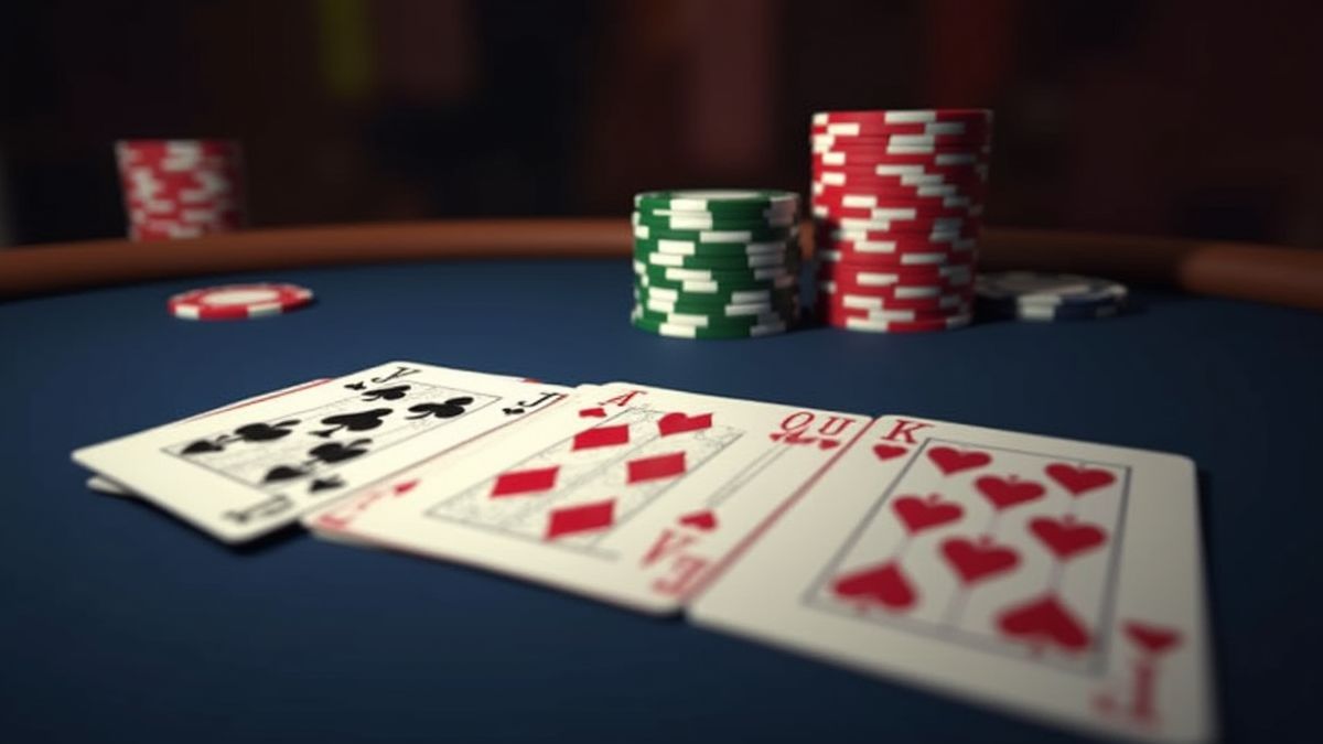 Cartas y fichas de blackjack en una mesa animada