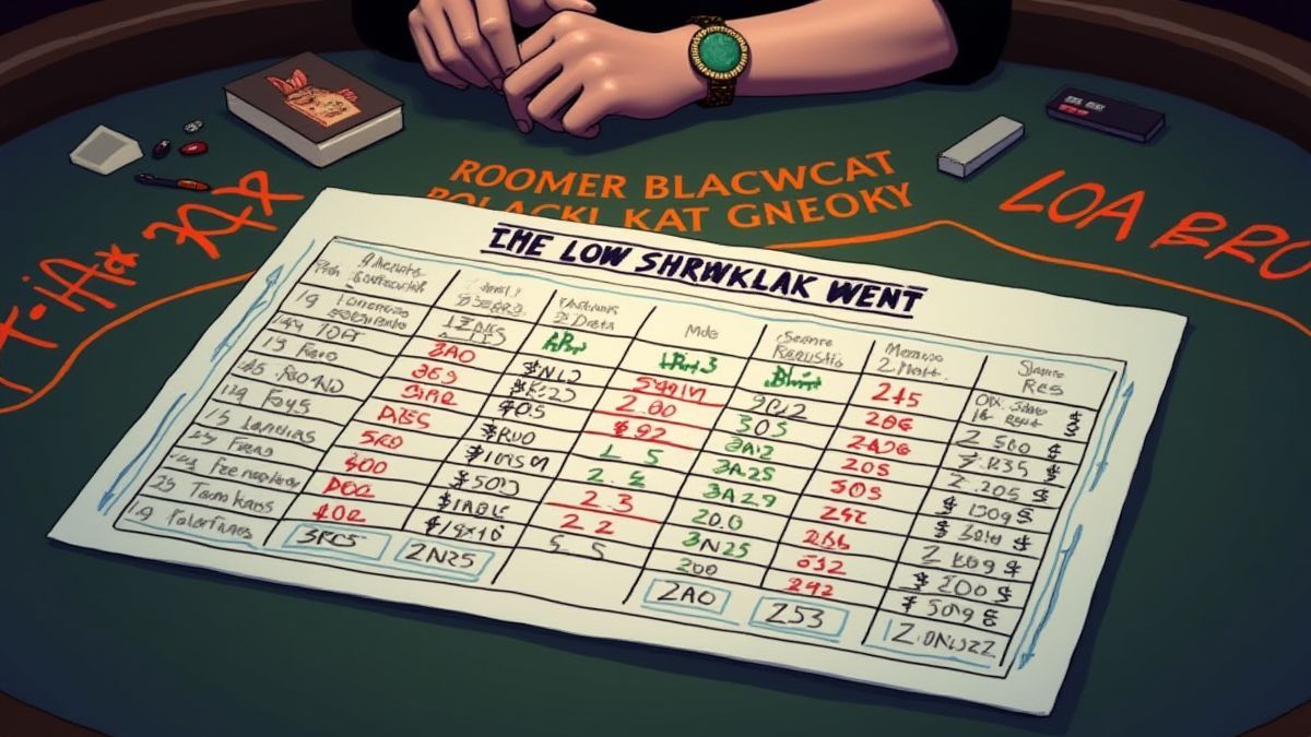 Blackjack-Strategietabelle auf einem Casino-Tisch.