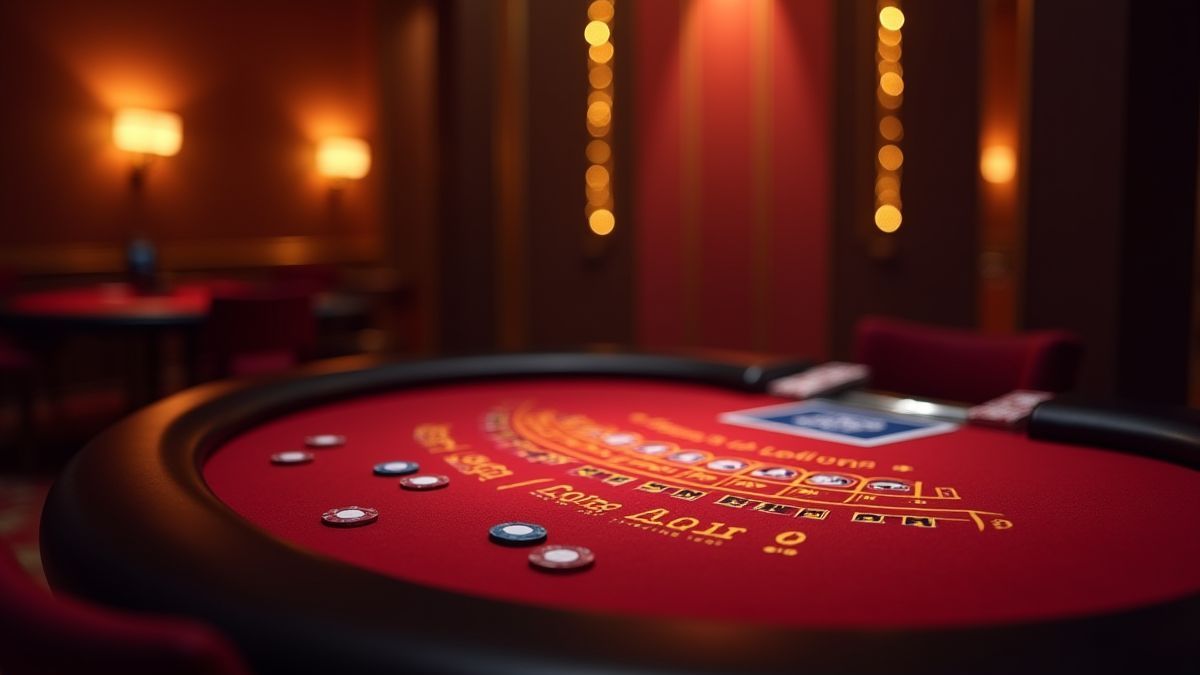 Casino lujoso con mesa de blackjack iluminada