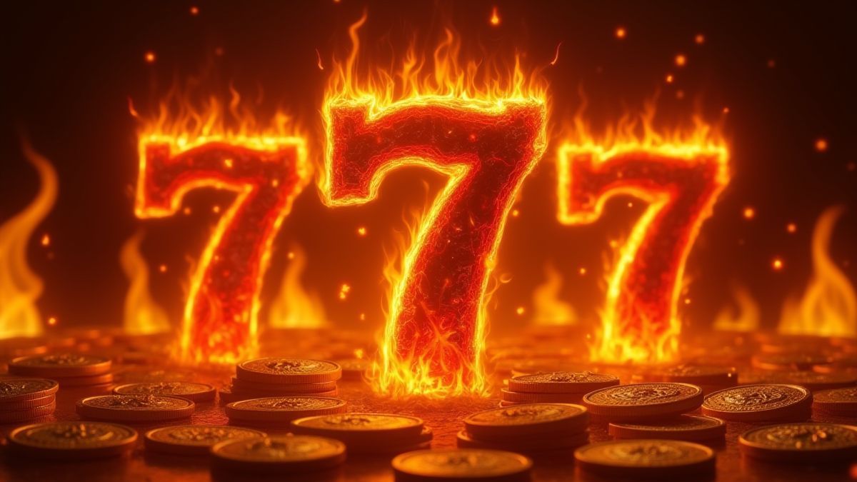 Fiery sevens surrounded by gold coins and fire effects.