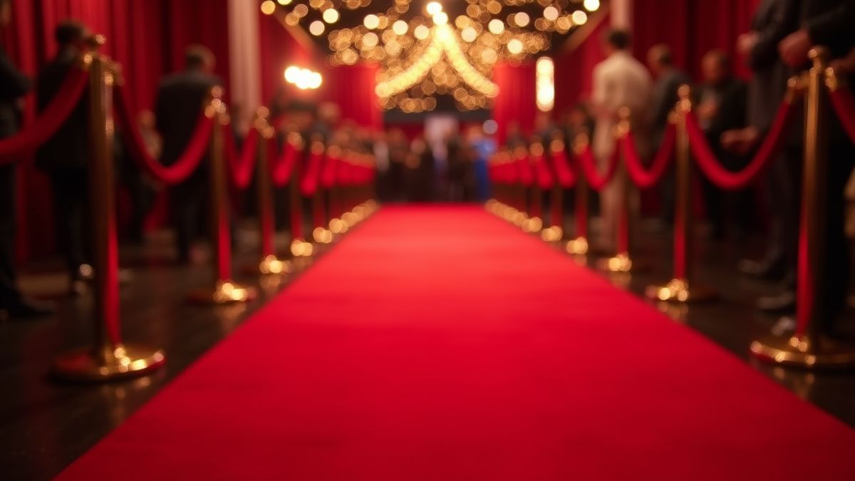 Événement de tapis rouge d'Hollywood avec lumières scintillantes.