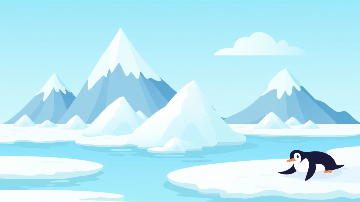 Un pingüino deslizándose por un paisaje helado.