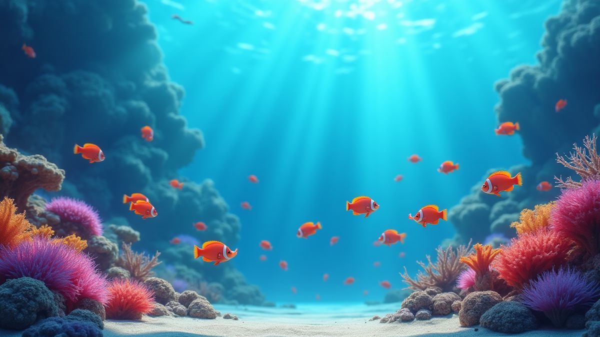 Peces tropicales nadando cerca de corales en una laguna.