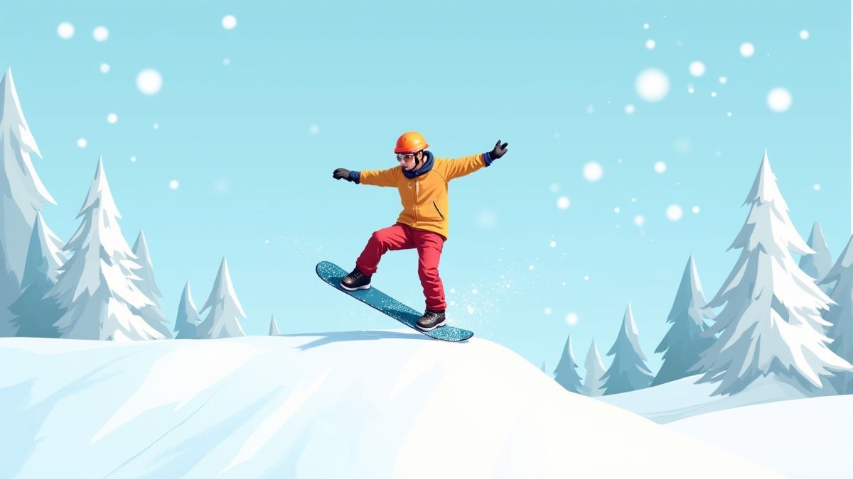 Ein snowboarder, der Tricks in einer verschneiten Landschaft ausführt.