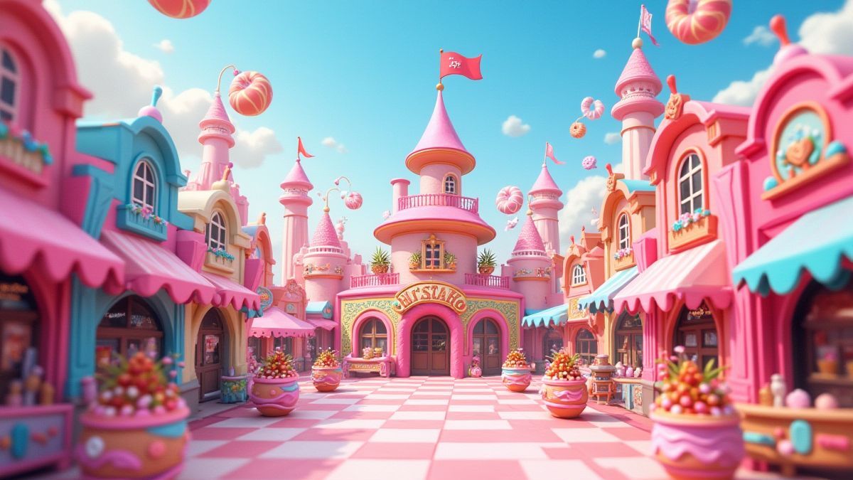 Theme park full of candies and donuts.