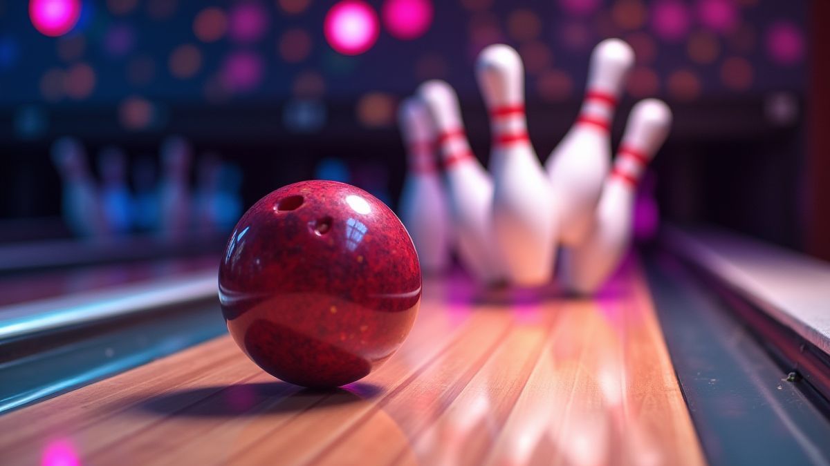 Eine Bowlingkugel rollt über eine lebendige Bahn.