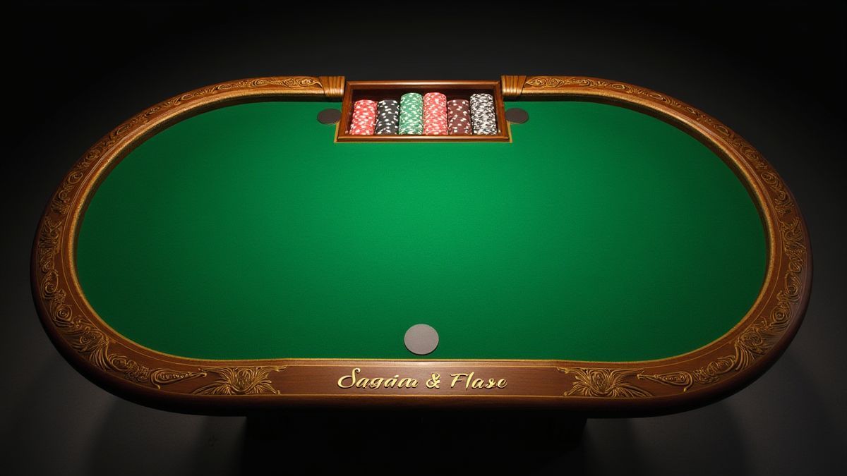 Mesa de diseño elegante con tapete verde y detalles dorados.