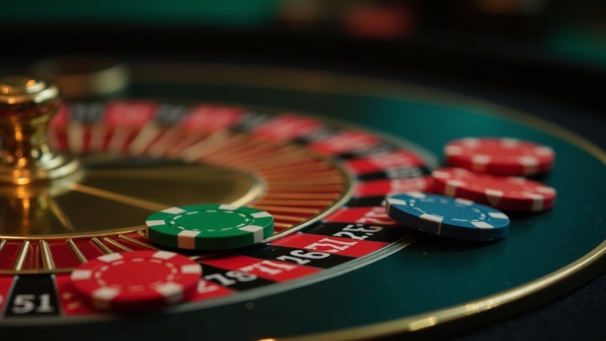 Colored chips on a roulette table with multiple betting options.