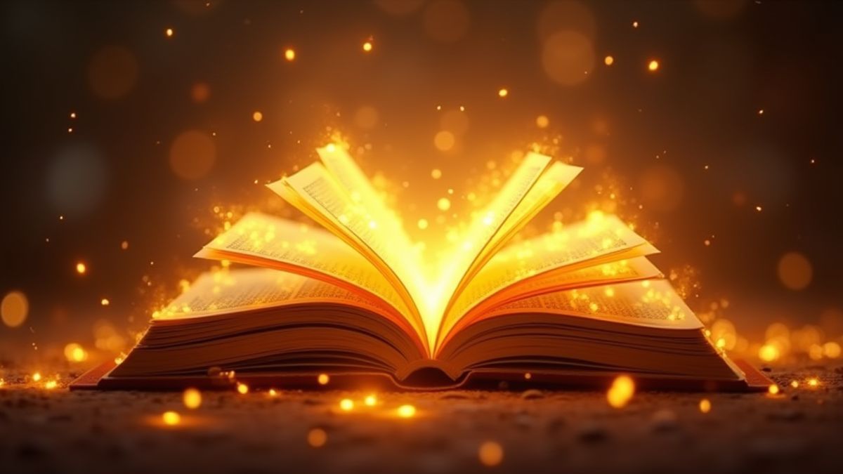 Leuchtende goldene Bücher in einer magischen griechischen Umgebung