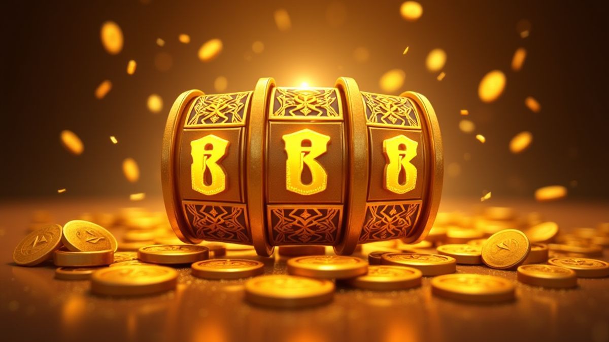 Golden reels spinning with bright hieroglyphs.