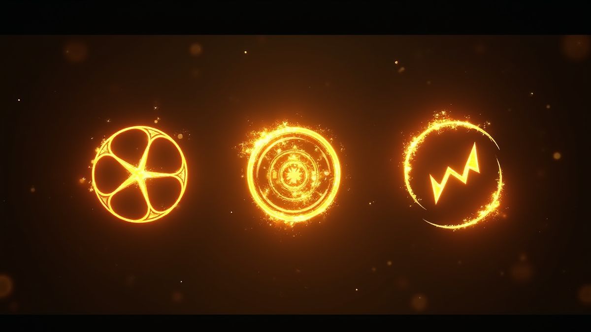 Golden magical symbols glowing against a dark background.