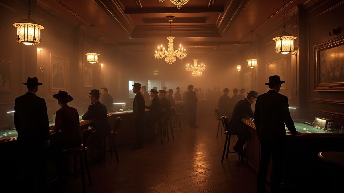 Untergrund-Casino voller eleganter Gäste und Mafia-Bosse.