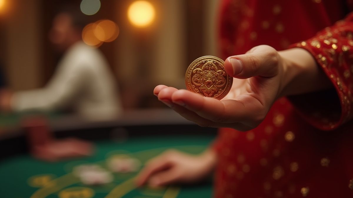 Speler in een casino met een geluksamulett
