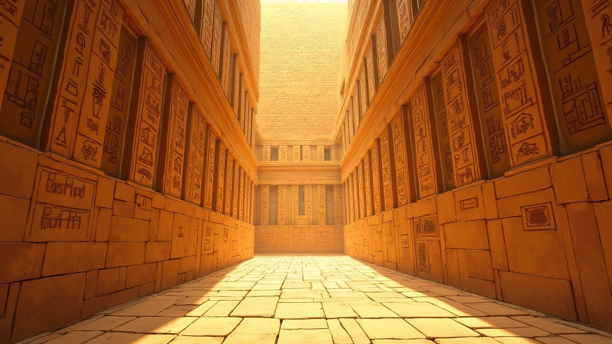 Walls covered in hieroglyphs inside an Egyptian pyramid.