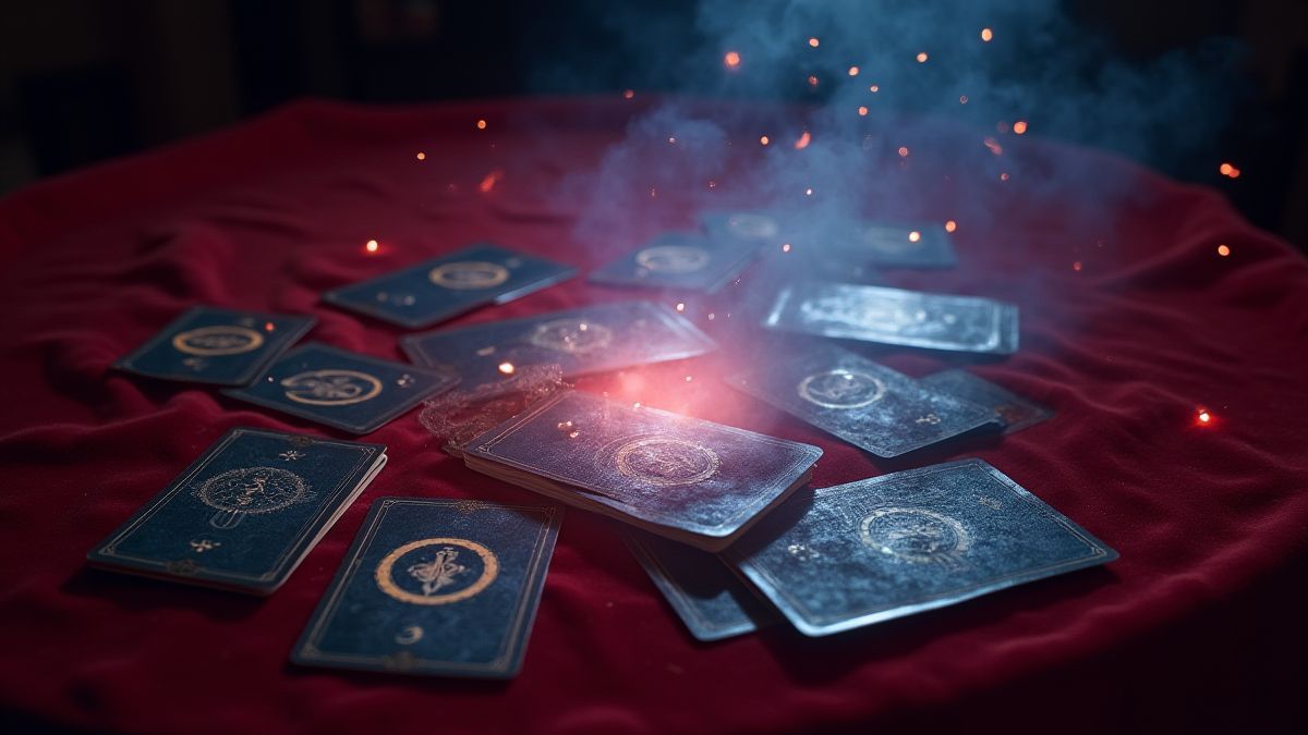 Um baralho de cartas brilhando com uma aura mágica.