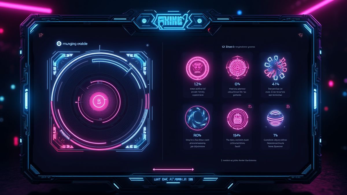 Interface futurista mostrando RTP e funções de slots.