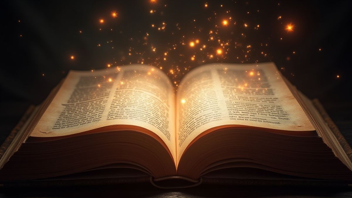 An open magical book with glowing runes.