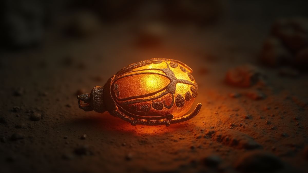 Een stralende Egyptische scarabee amulet met mystiek licht.