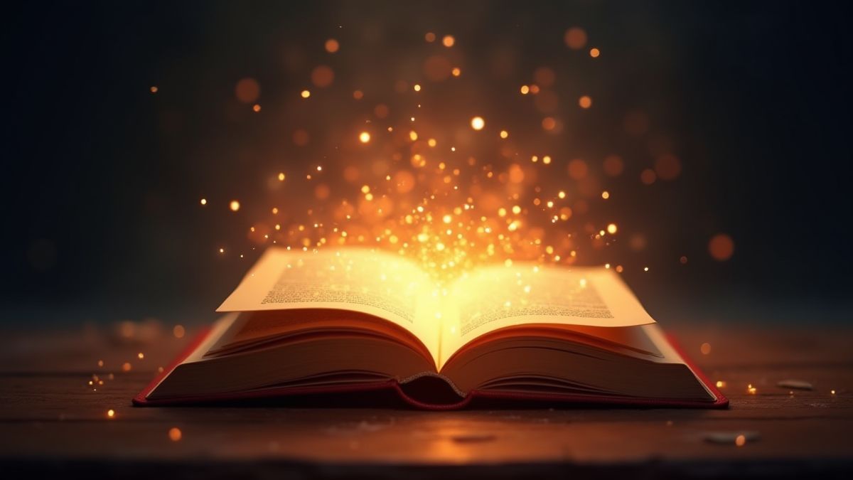 Libro mágico con destellos brillantes