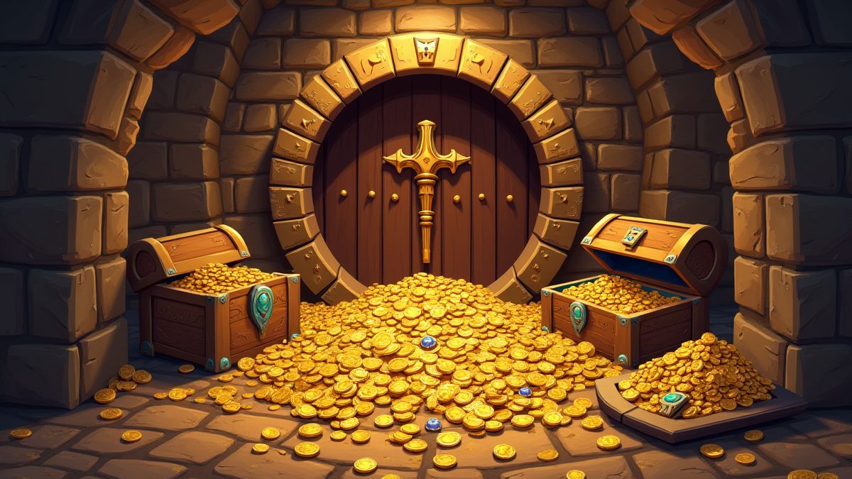 Une bôveda pleine de monnaies d'or et d'artefacts anciens.