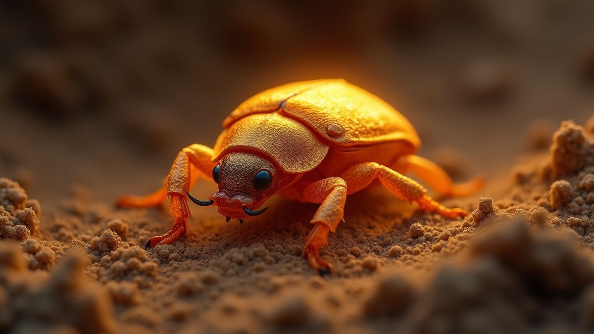 Escaravelho dourado brilhante na areia.