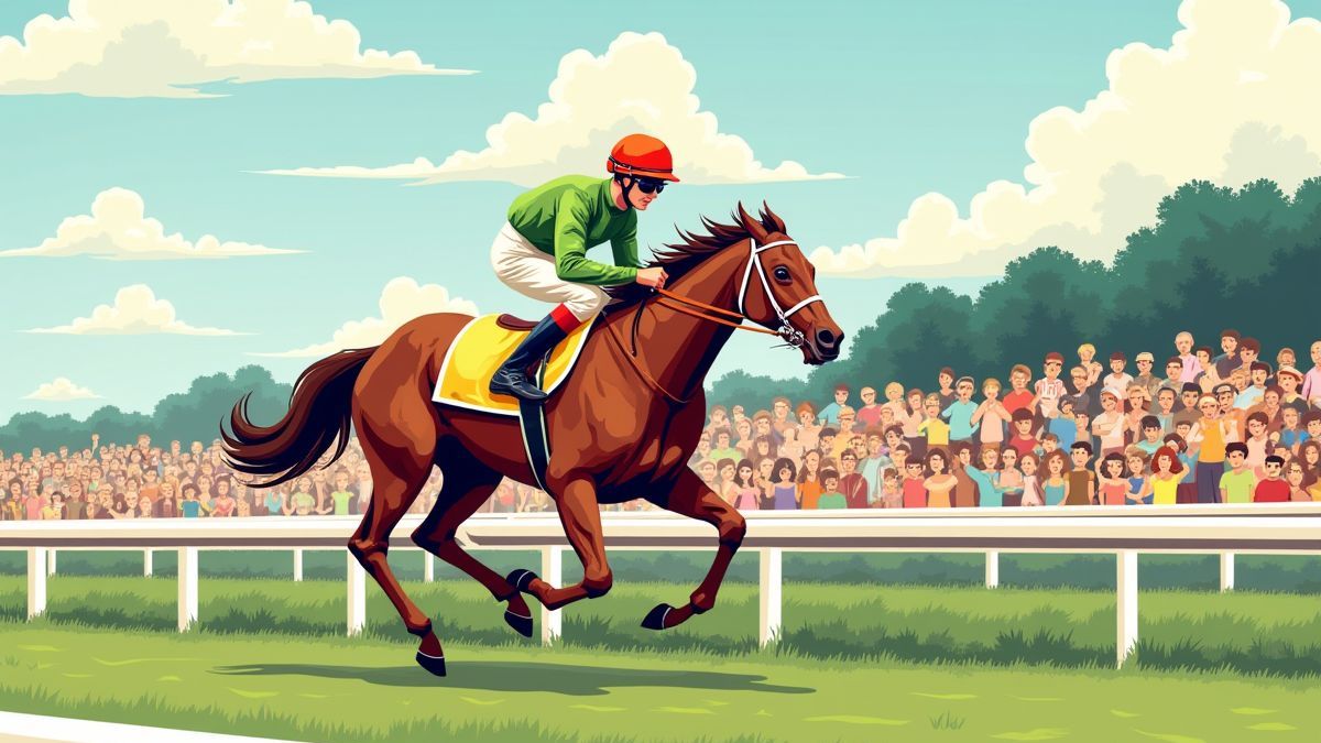 Jockey montando un caballo en una carrera animada