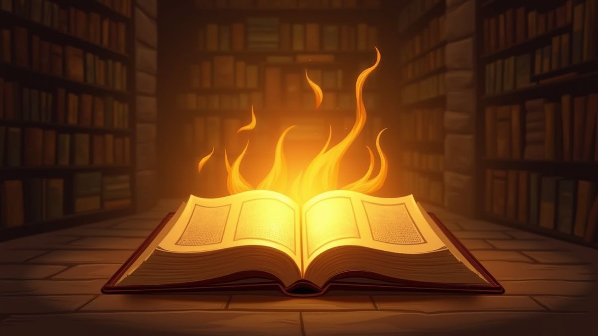 Livro dourado brilhante em uma biblioteca antiga