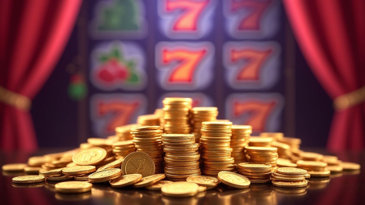Casino munten en bars op een levendige achtergrond.