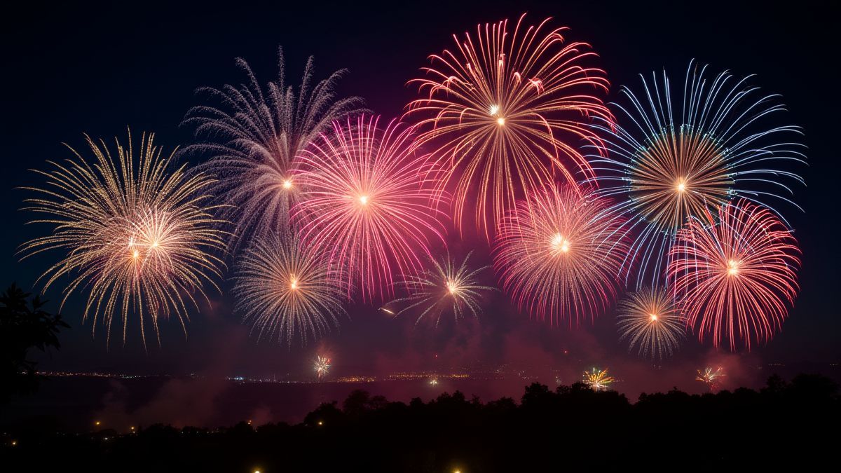 Fuegos artificiales iluminando el cielo nocturno.