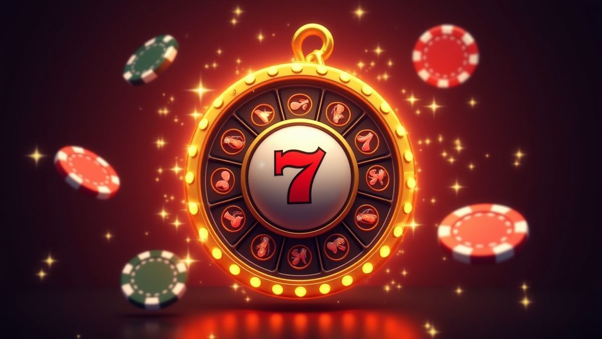 Carrete de slot girando com luzes brilhantes e fichas de cassino.