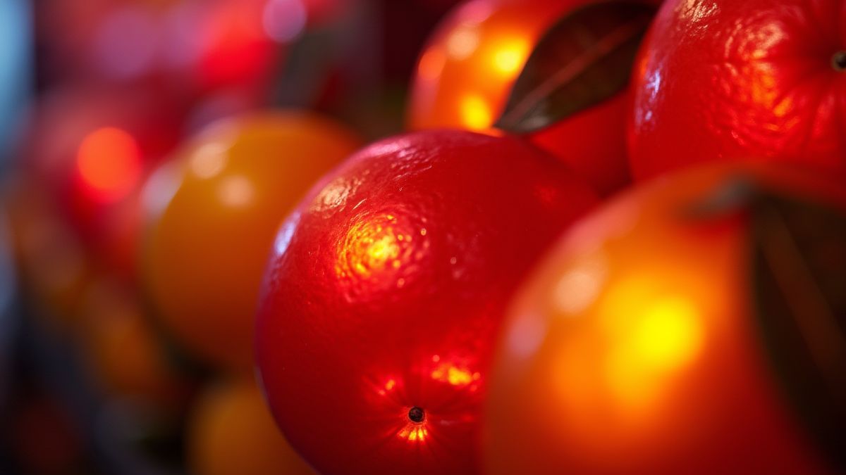 Symboles de fruits brillants dans un environnement de casino.