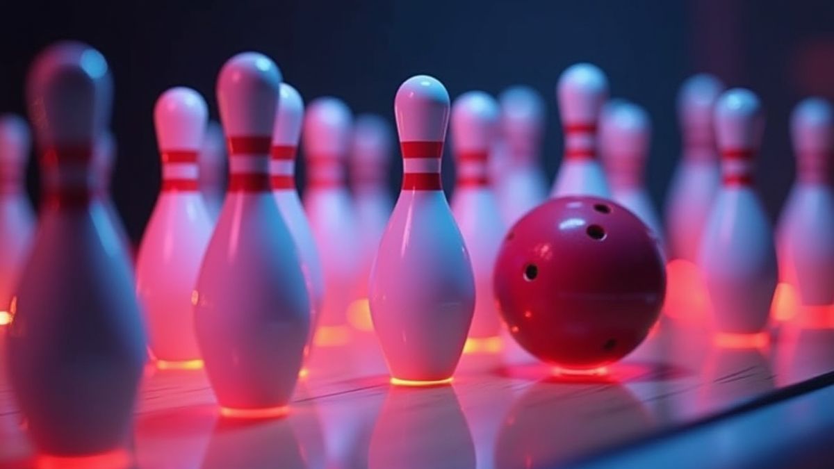 Animierte Bowling-Pins mit einem leuchtenden Effekt.