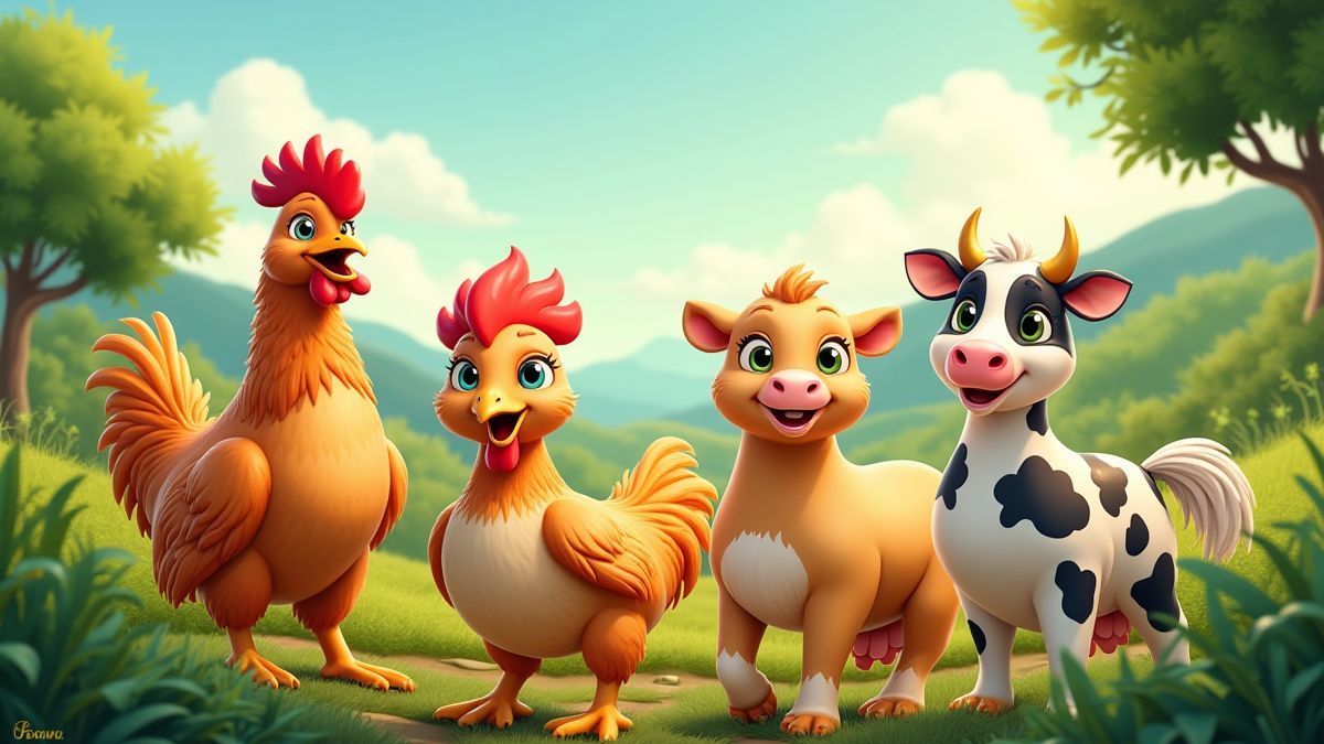 Imagen de una granja brasileña con animales y cultivos.