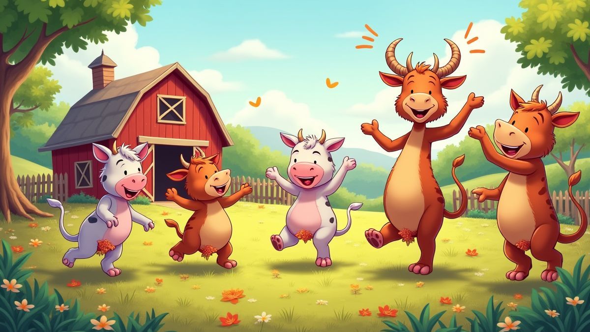 Animales bailando cerca de un granero en una granja brasileña.