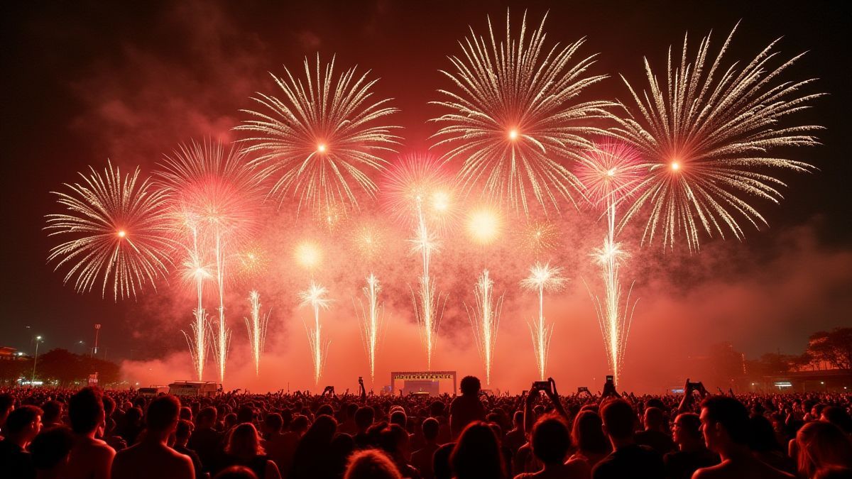Fuegos artificiales en una escena de carnaval brasileño.