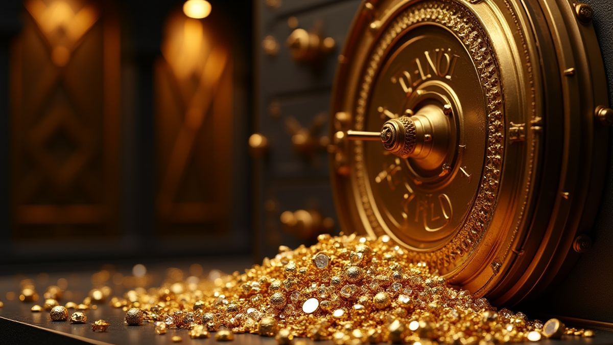 Una bóveda bancaria llena de oro y diamantes.