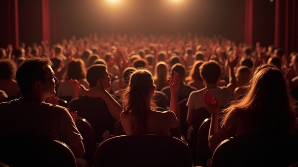 Audience clapping in a well-lit theater