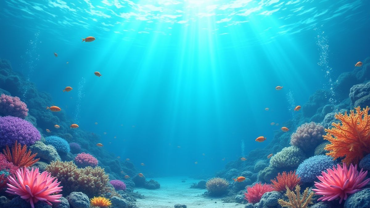 Underwater scene with coral reefs and fish