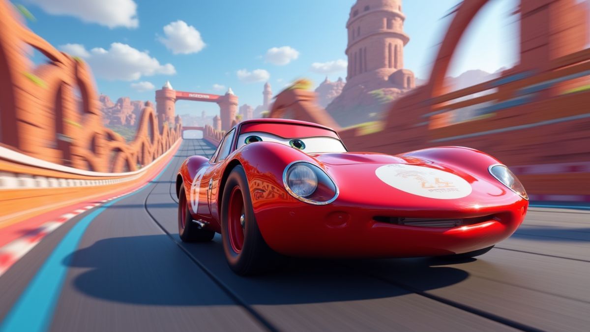 Classic race car on an animated track