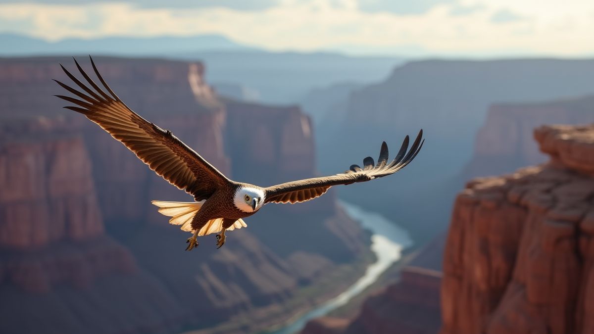 Uma águia majestosa sobrevoando uma paisagem de cânion.