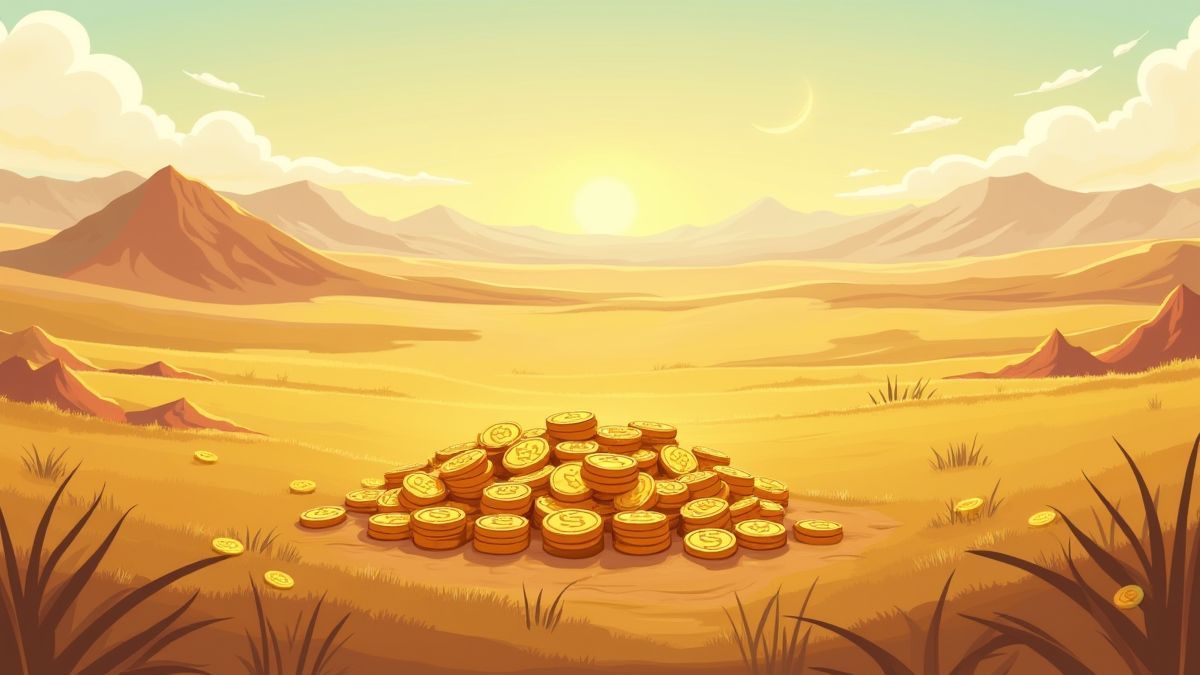 Monedas doradas sobre la pradera, representando los giros gratis.