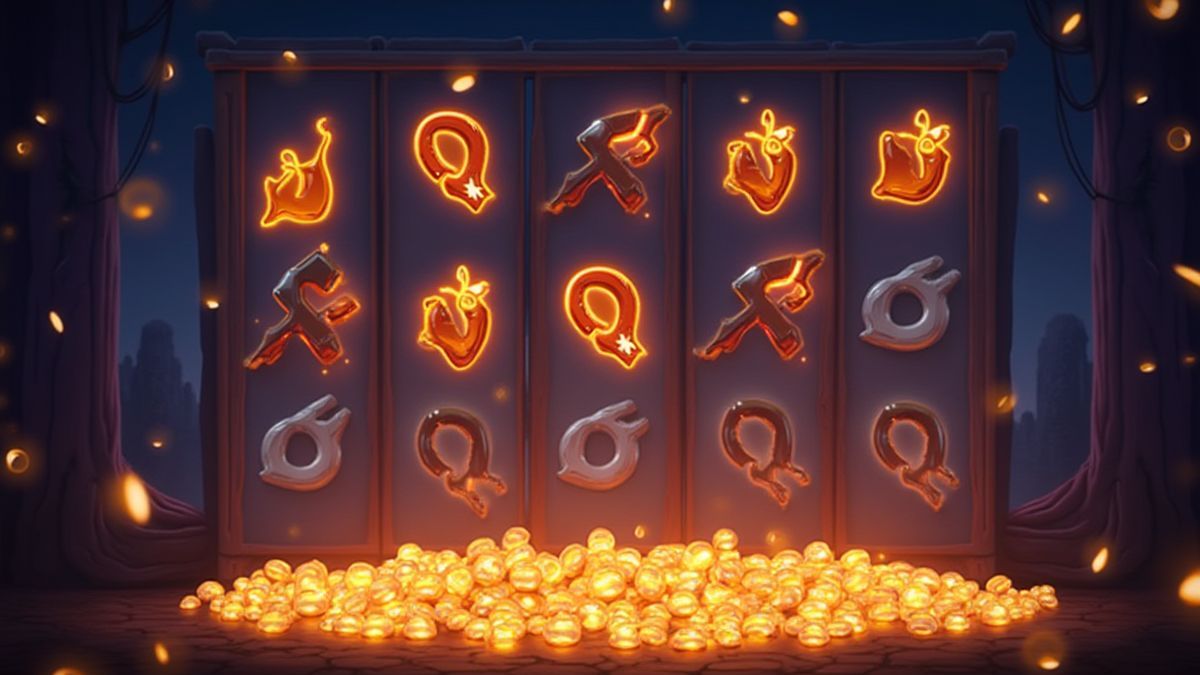 Carretes en cascada con símbolos brillantes.