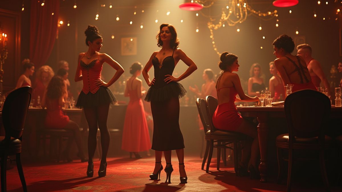 Elegant animation with a burlesque theme and dancers.