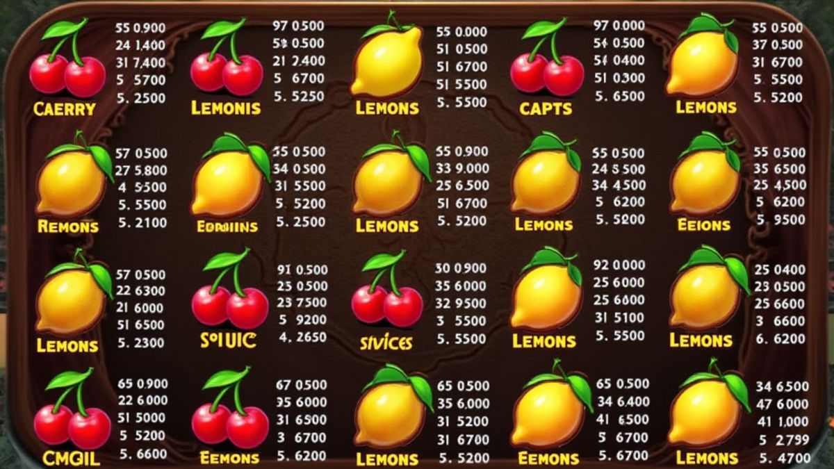 Table with colorful fruit symbols and their values.
