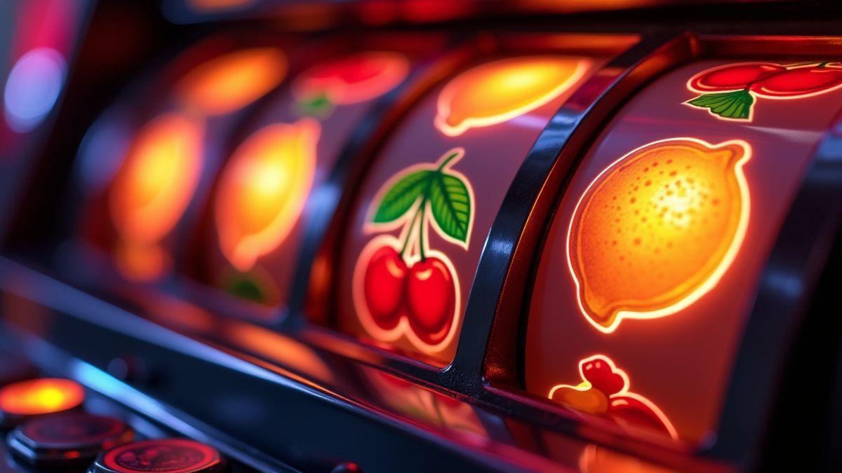 Classic fruit symbols on a slot machine.