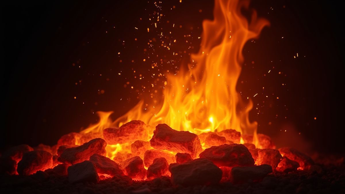 Fuego ardiente con chispas y brasas resplandecientes