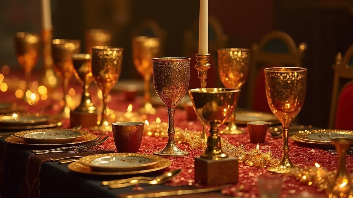 Roman banquet with gold and jewels.